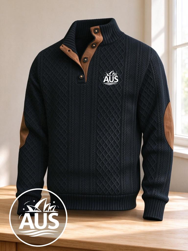 Men's Athletic Shirts - Long Sleeve Polo Shirts Stand Collar Pullover Sweater Quarter Button Sweaters with Pattern Print for Fall, Winter Daily Wear