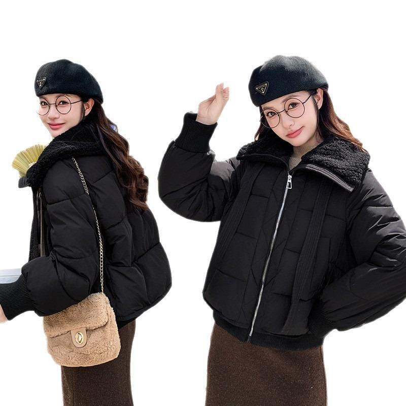Cotton women's new winter splicing lamb wool collar loose casual coat jacket