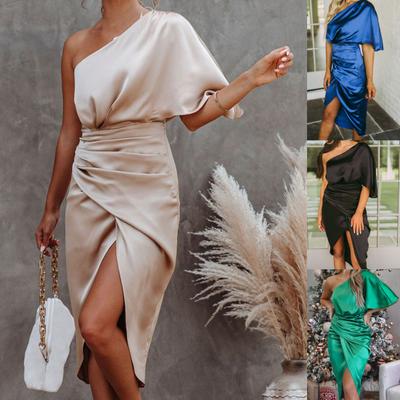 Party Dress Irregular Hem High Waist Slash Neck High Split One Shoulder Sexy Party Dress for Dinner
