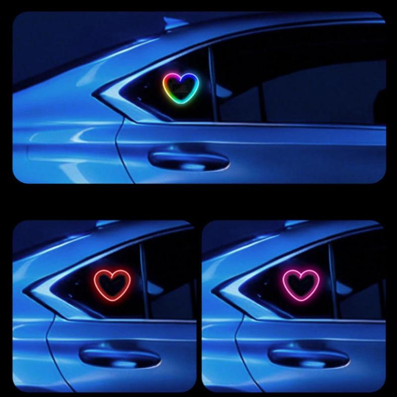 1 Set Heart-Shaped Rgb-Free Color-Changing Interior Wiring Free Atmosphere Light Solar-Powered Led Car Window Neon Lights
