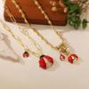 HECHENG, Fashionable Red Insect Ladybug Chain Pendant Necklace Copper Plated 18K Golden Cute Women's Neutral Zircon