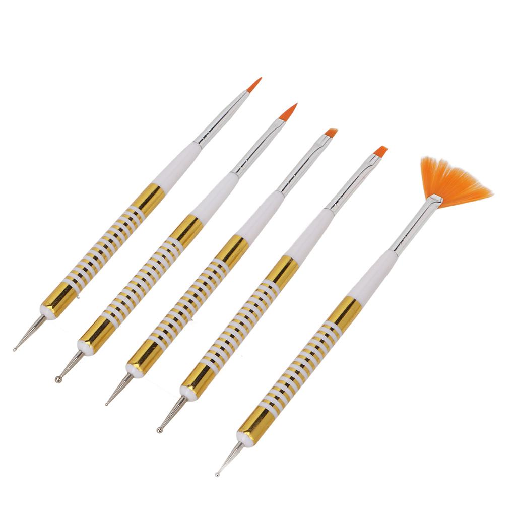 5Pcs Double Ended Nail Brushes Professional DIY Nail Art Liner Brush Dotting Pen with Dustproof Lid