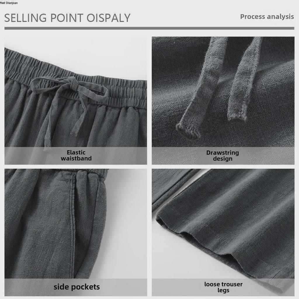 Unisex Breathable Smoky Gray Cotton-Linen Casual Summer Pants