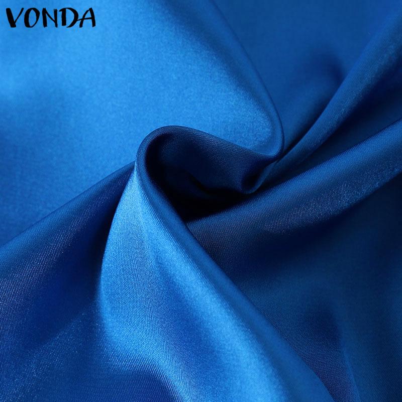 VONDA Women Autumn V-Neck Lantern Long Sleeve Dresses