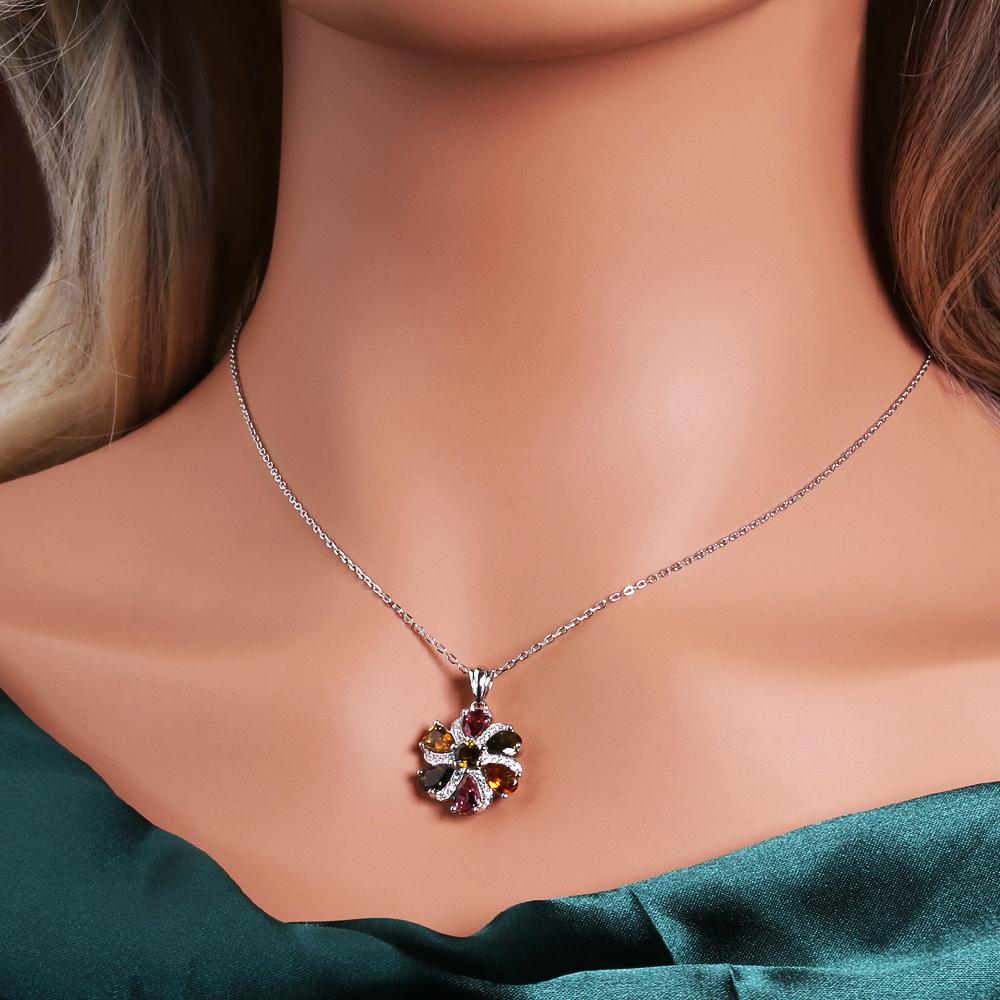 925 Sterling Silver Pendant Necklace Earrings Ring Nautral Colorful Tourmaline Fine Jewelry for Women Nice Gift