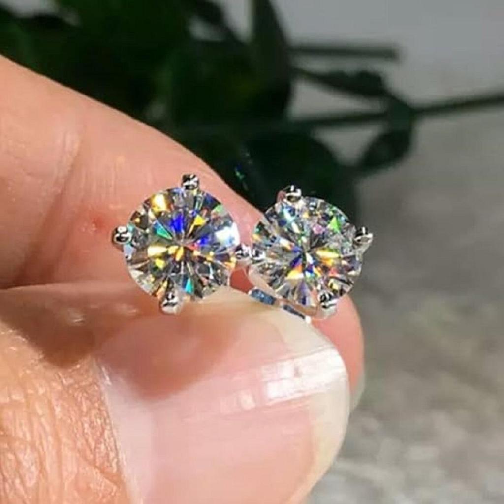 Jewels Prim 4.00 Ct Okrągły Szlif VVS1/D Wyhodowane w Laboratorium Kolczyki Sztyfty 14K Białe Złoto 8mm Zapięcie na Wtyk