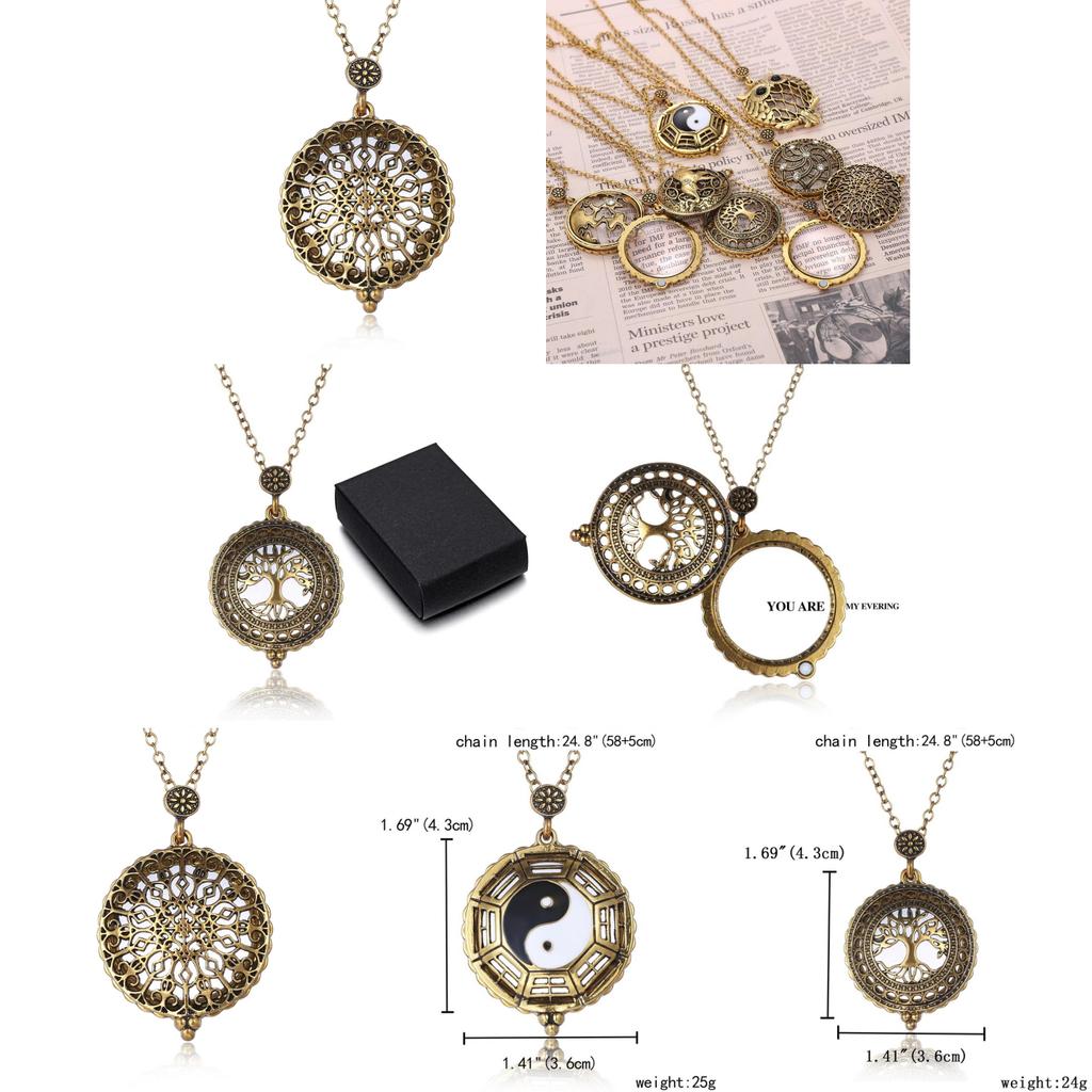 Retro Openwork Magnifier Chain With Alloy Pendant And Tree Design For Fashion Accessories