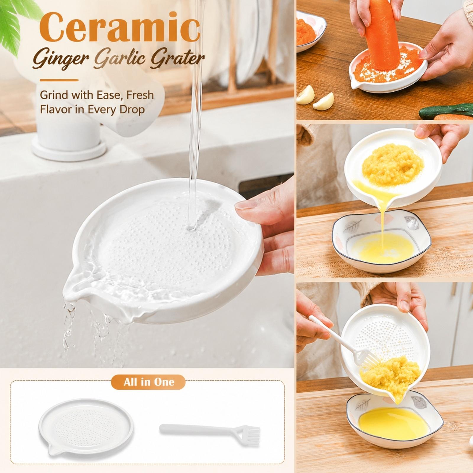 Manual Ceramic Ginger Grinder Garlic Masher Handheld Garlic Press Ginger Paste Maker Garlic Crusher with Scraper for Baby Food and Cooking one size белый