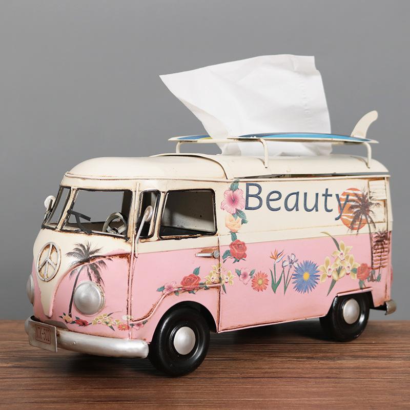 Wrought Iron Tissue Box American Retro Surfing Skateboard Bus Car Model Tissue Pumping Box Retro Model Ornament