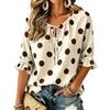 Women's Fashion Polka Dot Print Tie Neck Ruffle Trim Three Quarter Sleeve Blouse Casual Loose Fit Top for Daily Wear