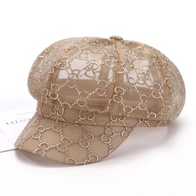 Hat Women's Summer Korean Edition Breathable Octagonal Hat Lace Mesh Hat Hollow Letter Beret Casual Shade Sun Protection Hat