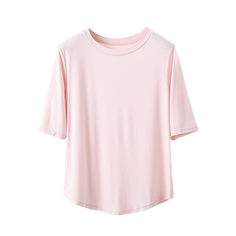 2025 Silk Summer Breathable Women's Slimming Five-Sleeve Round Neck T-Shirt