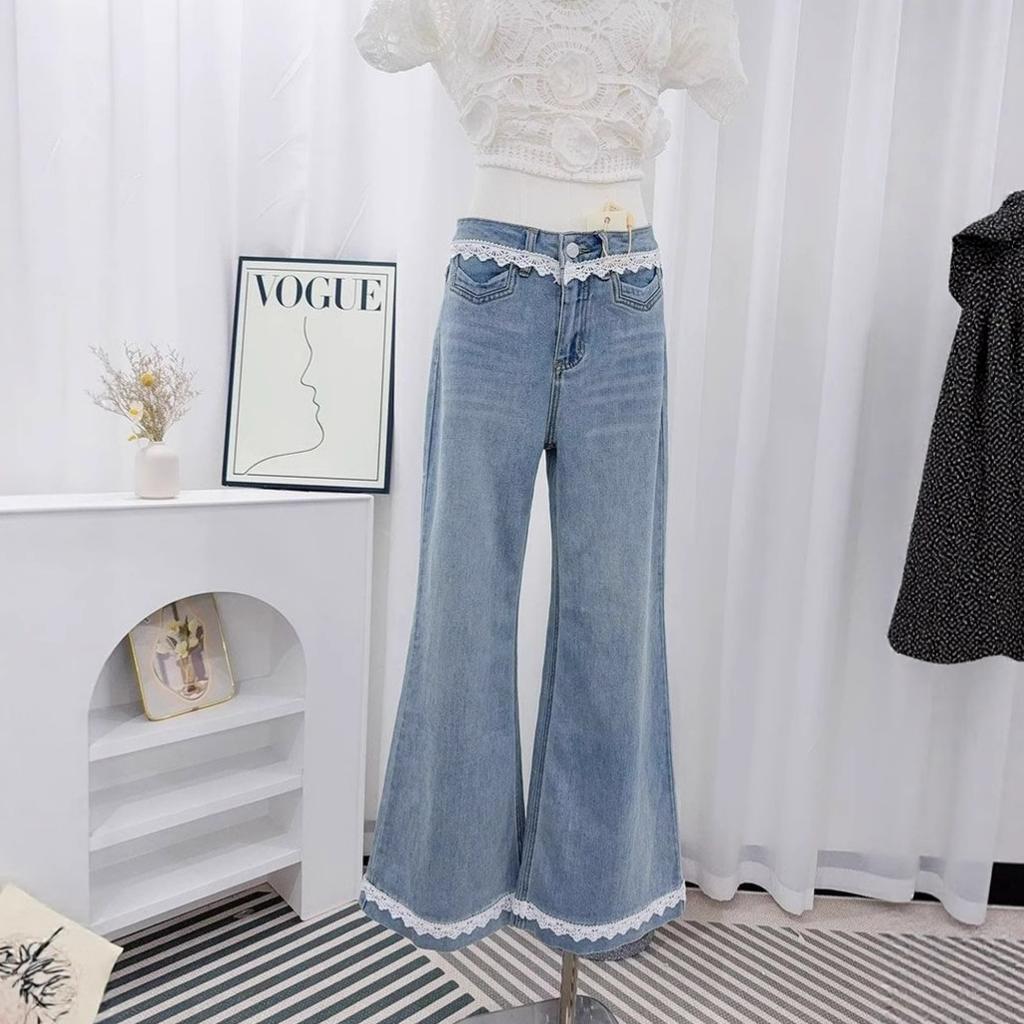 Lace Lace Jeans Not Sticking To The Legs of The Micro-large Jeans Loose Loose Women's Large Size High-waisted Flared Wide-legged Long Trousers