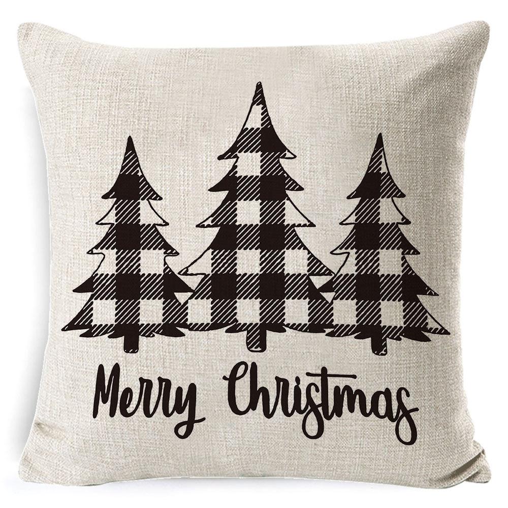 Christmas Pillowcase, Home Bedside Cushion, Linen Short Plush Printed Halloween Sofa Pillow
