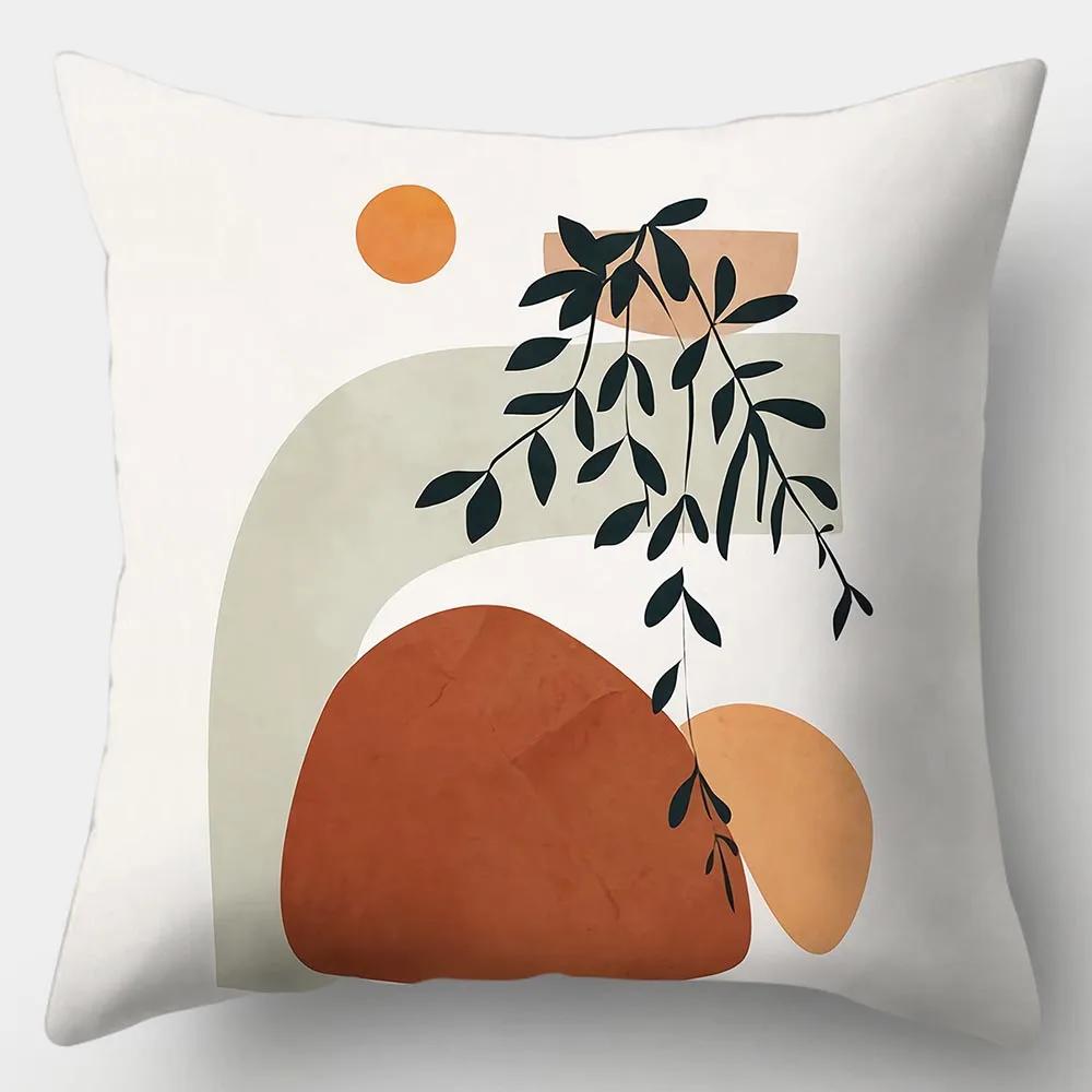 Art Plant Pillowcase 45Cmx45Cm Square Sofa Pillow Cover Abstract Cushion
