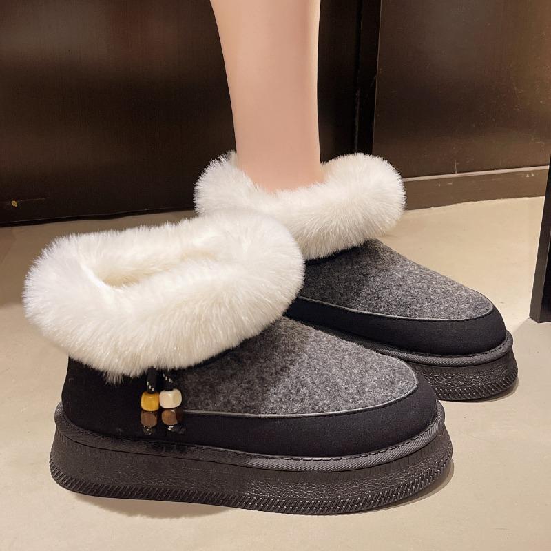 Autumn New Wool Short Tube Color Matching Snow Boots Women's Foreign Trade Thick-soled Plush Warm Thickened Cotton Shoes