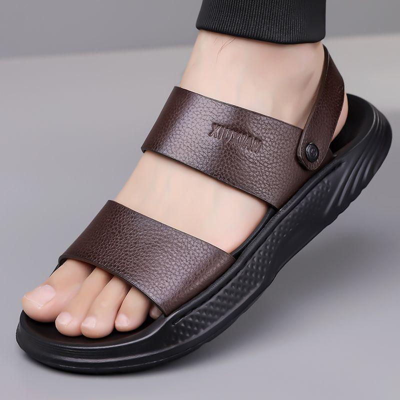 Fashion Men's Dual-purpose Driving Slippers for Men Summer New Designer Soft Sole Beach Shoes Male Fashion Casual Leather Sandals Man