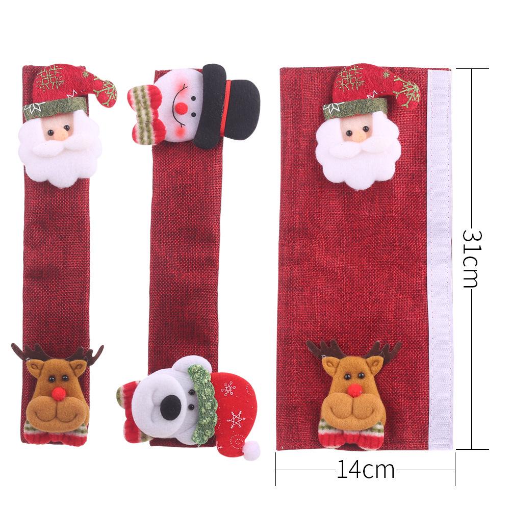 4pcs Christmas Decorations Microwave Protective Gloves Burlap Door Handle Oven Cover Home Decor