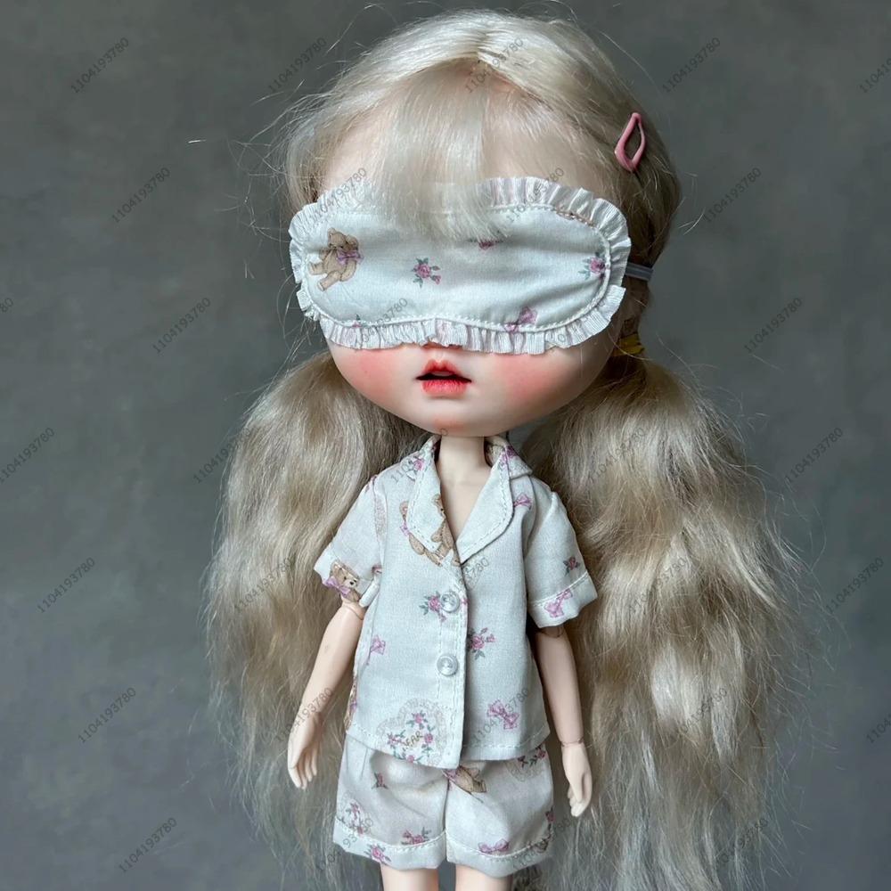 For Blythe Doll 30CM Body 1/6 Ob24 Azone Doll Clothes Stripe Pajamas Sleepwear Silk Printed Pattern Pajamas Suit Girl Clothes