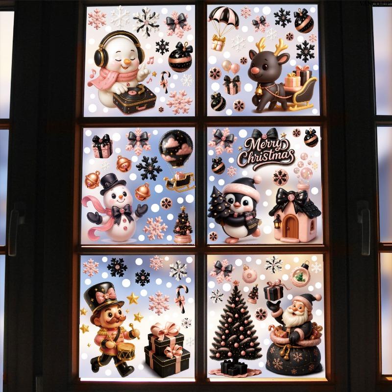 Cute Christmas Ice Cream Little Penguin Christmas Tree Glass Sticker Decoration for Windows Double-sided Display Window