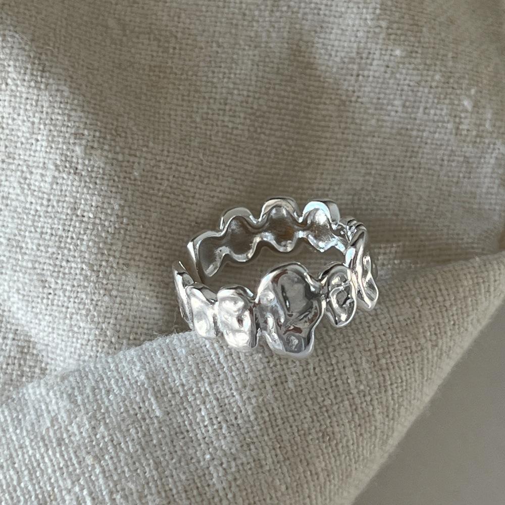 S925 Sterling Silver Korean Style Adjustable Open Ring for Women - Niche Light Luxury Trendy Colorfast High-End Feel