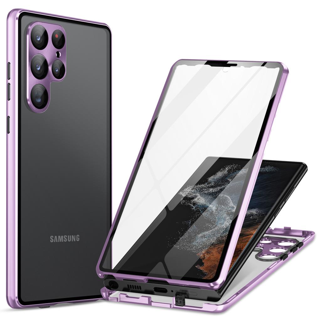 For Samsung Galaxy S24 Ultra Case Double Sides Tempered Glass Magnetic Metal Frame Cover
