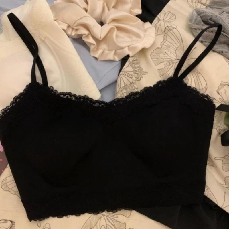 White Lace Wireless Bra with Soft Cups and Thin Straps