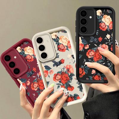 Custodia Shockproof con Stampa di Rose Vintage per Samsung S24 FE S23 Ultra S22 A16 A55 A15 A35 A54 A25 A34 A14 TPU Morbido Opaco Protezione Lenti Copertura Telefono