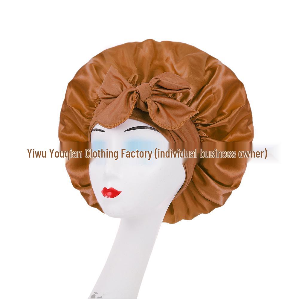 Bonetă de dormit cu fundă din satin de mătase pentru femei, transfrontalieră - Extra mare pentru îngrijirea părului