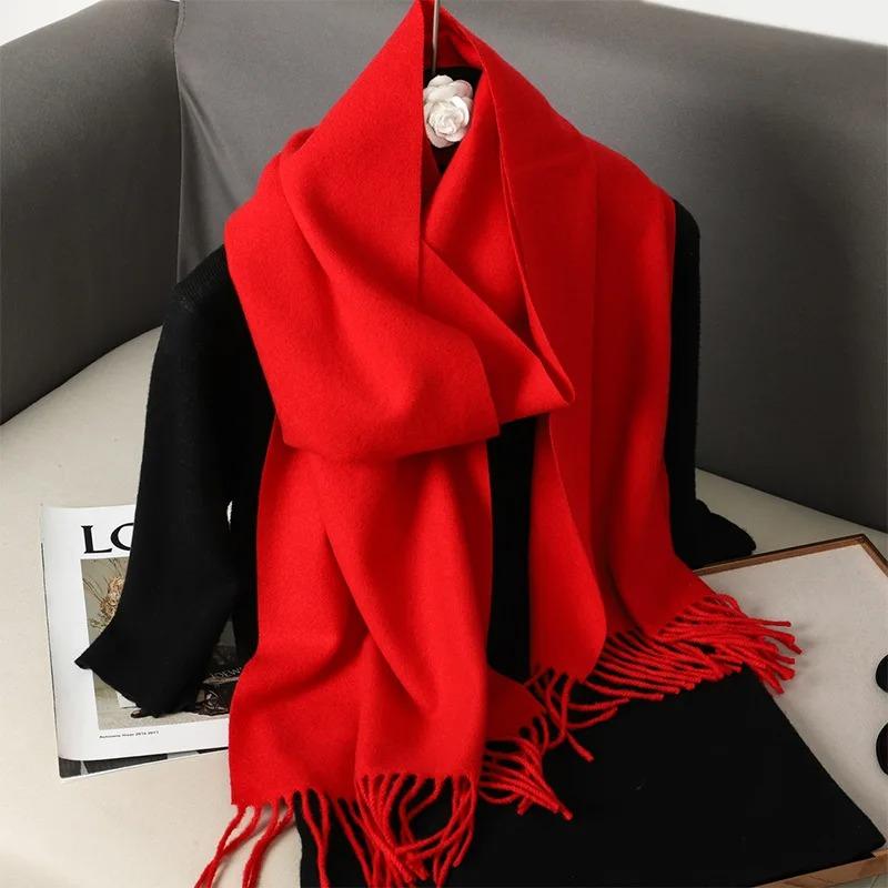 Solid Women Winter Scarf Warm Thicken Cashmere Shawl Outdoor Fashion Luxury Tassels Pashmina Lady Wrap Windproof Scarves