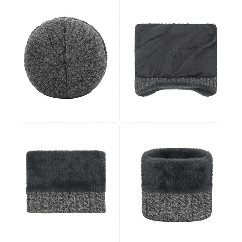 Winter Thick Wool Scarf Two-Piece Set Cold-Proof Warm Velvet Knitted Hat