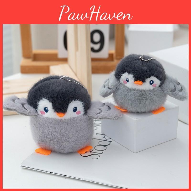 Soft Grey Cute Penguin Plush Toy Keychain With Pp Cotton For Bags And Students