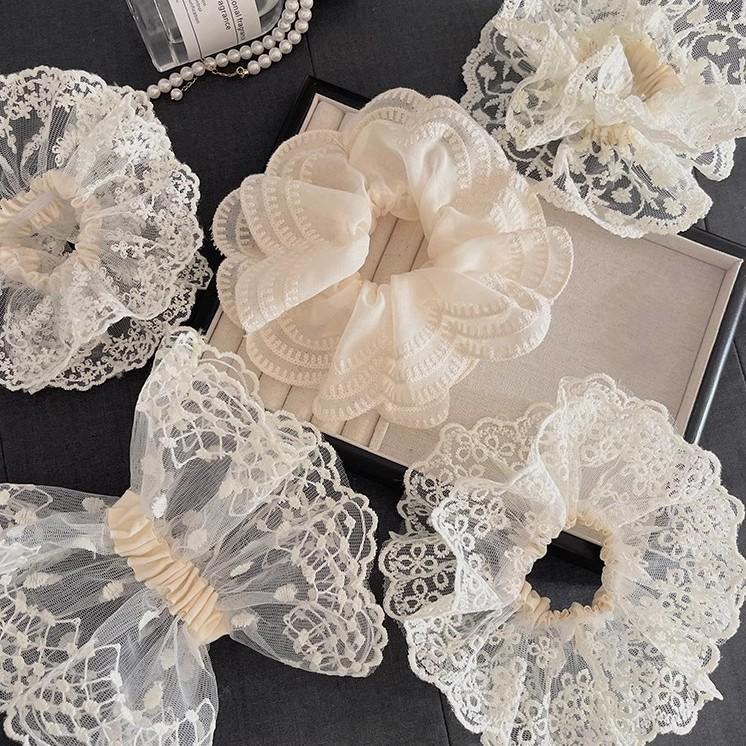 Creamy Satin Blue Stripe Oversized Scrunchie for Women