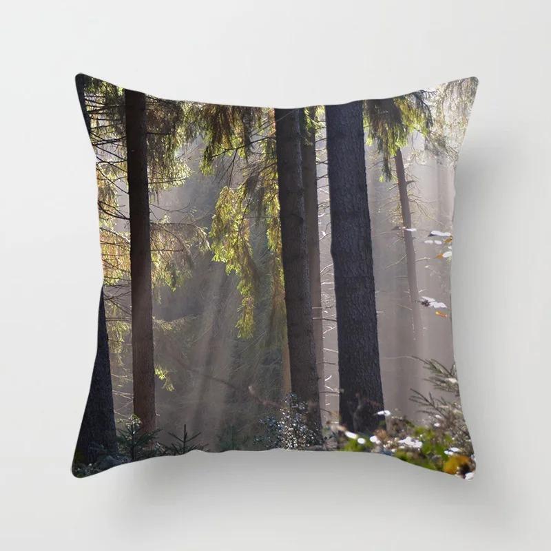 Office Living Room Home Pillowcase Car Ornaments Forest Sunshine Landscape Print Pillowcase