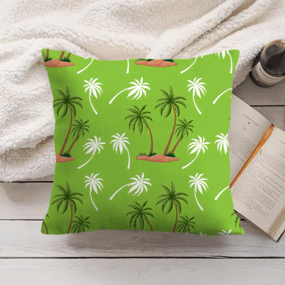 Palm Tree Pattern Cushion Cover Soft Short Plush Pillow Cover Smooth Cozy Texture Aesthetic Cushion Case Home Decor