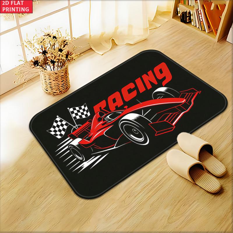 VIKAMA F1 Auto da Corsa Formula Zerbino Auto da Corsa Rossa Bandiera a Scacchi Stampa Lettere RACING Tappetino Assorbente Antiscivolo Man Cave Garage