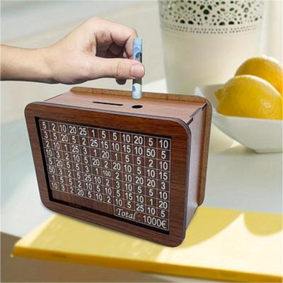 1pcs Money Wood Box Piggy Bank Wood Money Bank Reusable Money Box with Saving Goal and Numbers Money Boxes Money Drawer