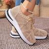 Spring New Comfortable Sneakers Round Toe Embroidered Lace-Up Front Mesh Breathable Non-Slip Flat Sneakers