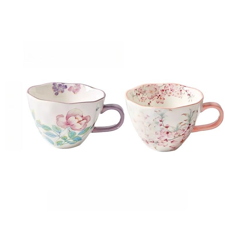 Ceramic Coffee Mug, Premium 350ml Bone China Coffee Tea Hug Mug, Floral Designed Teacup, Breakfast Cup