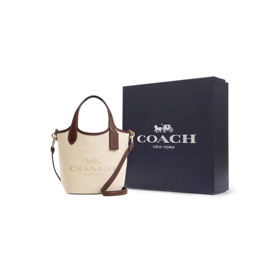 Coach Hanna 18 Logo Magnetverschluss Canvas und Feines Kalbsleder Beuteltasche Damen Taschen Gold Mehrfarbig CR169-IMNAM