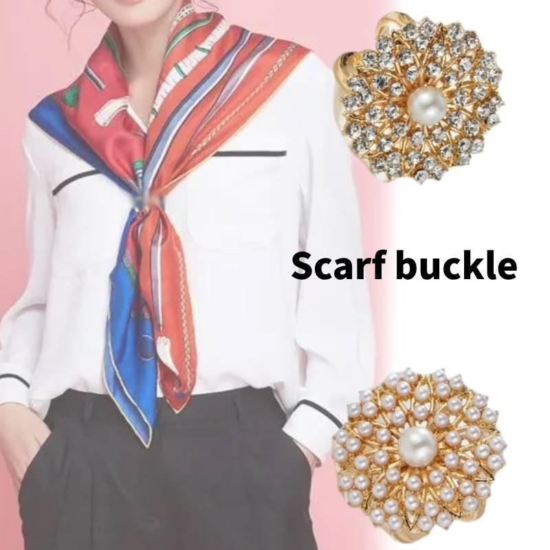 Trendy Pearl Studded Floral Scarf Ring Elegant Alloy Jewelry For Ladies