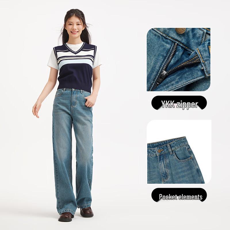 Hotwind Women's Spring Relaxed Straight Wide-Leg Jeans