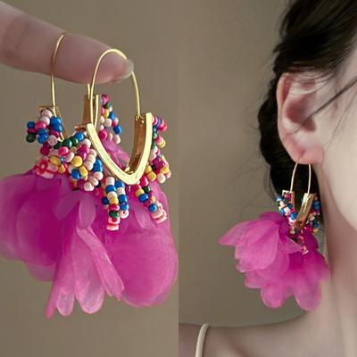 Böhmische Ohrringe mit Spitzenblume aus Reisperlen, ethnischer Stil, Persönlichkeitsdesign, Ohrhaken, Modeohrringe