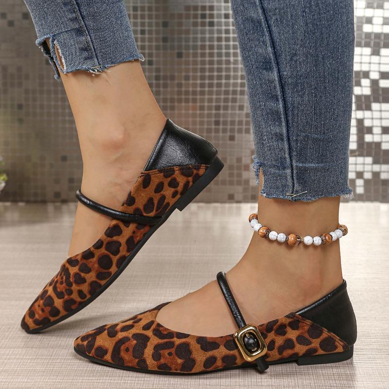 Designer Spring Pointed Tip Women Leopard Tabis Shoes Fashion Shallow Buckle Ladies Ballet Flats Shoes Women's Mary Jane Shoes