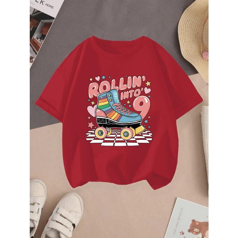 Europäische Größen Kinder Sommer Kurzarm T-Shirt, Cartoon Print Oberteil für Mädchen, Mit süßem Design, Geeignet für Ausflüge und den Alltag