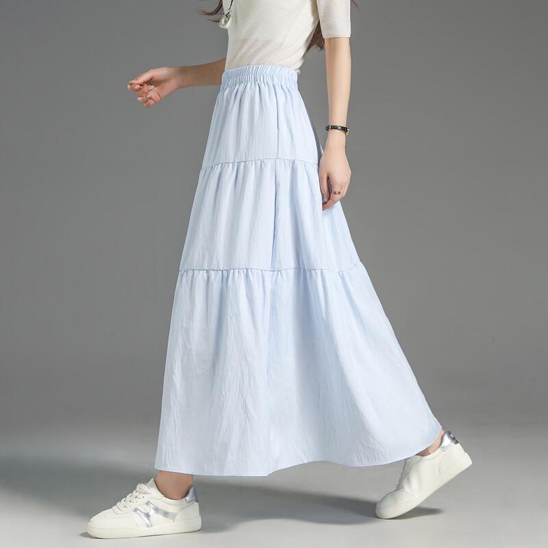 Elegant Elastic Waist Tiered Midi Skirt M светло-синий