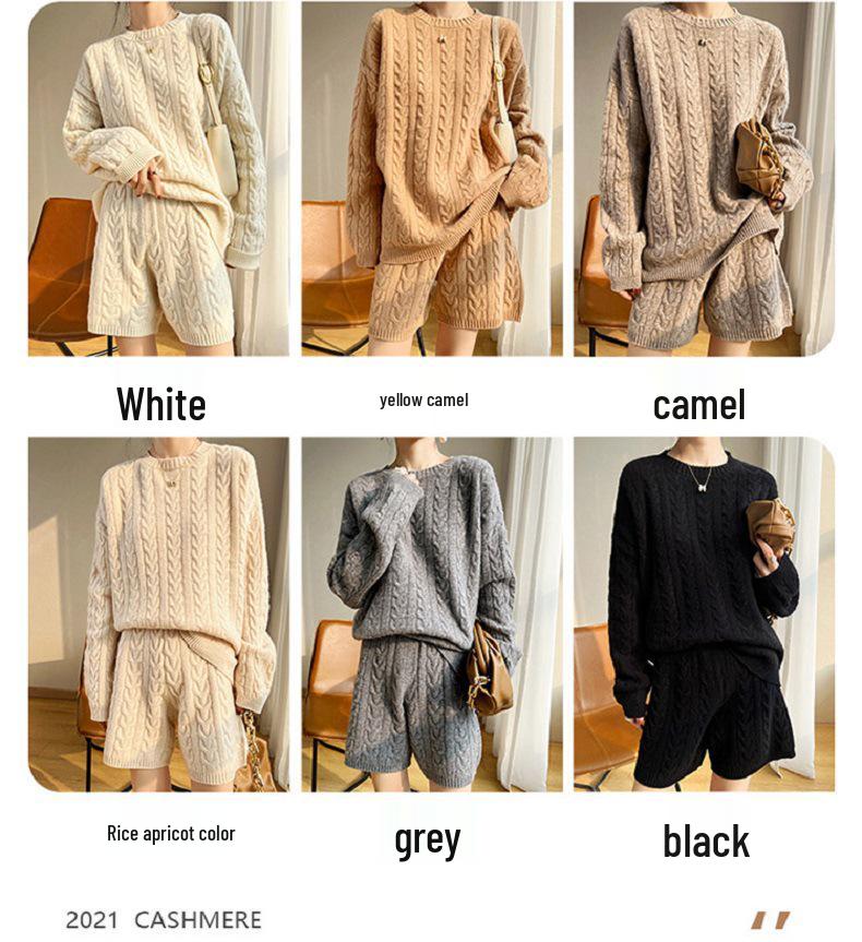 2022 Fall/Winter Women's 100% Wool Casual Knit Sweater & Cashmere Sweatshirt Set