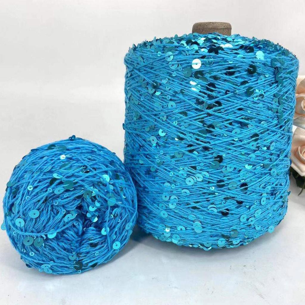 Hand-Knitted Bright Cotton Yarn with Sequins, 3MM+6MM, Combed and Fancy