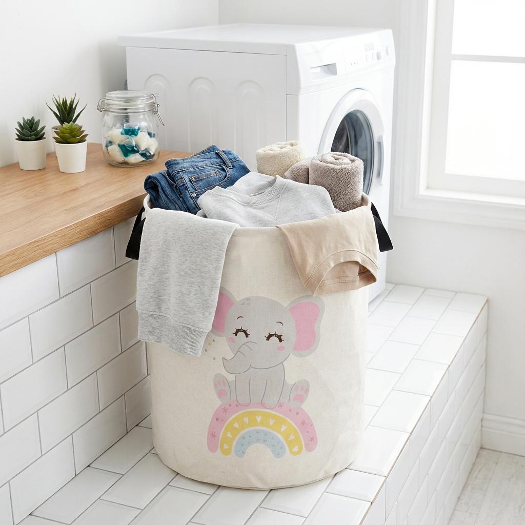 Small Elephant Laundry Basket Foldable Large Capacity Canvas Storage Bucket Children's Toy Clothing Storage Home Bathroom
