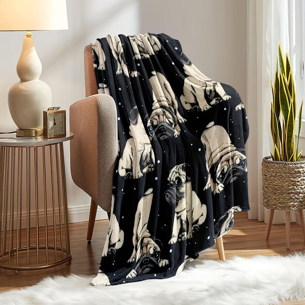 Digital Print Soft Skin Cute Pug Star Puppy Dog Lover Blanket Multi Blanket Product Material Flannel Conditioning Nap Blanket